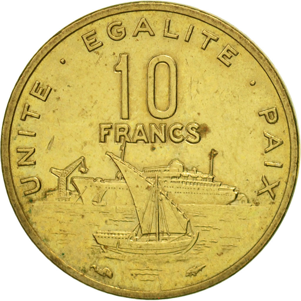 Moneda, Yibuti, 10 Francs, 1977, Paris, EBC, Aluminio - bronce, KM:23