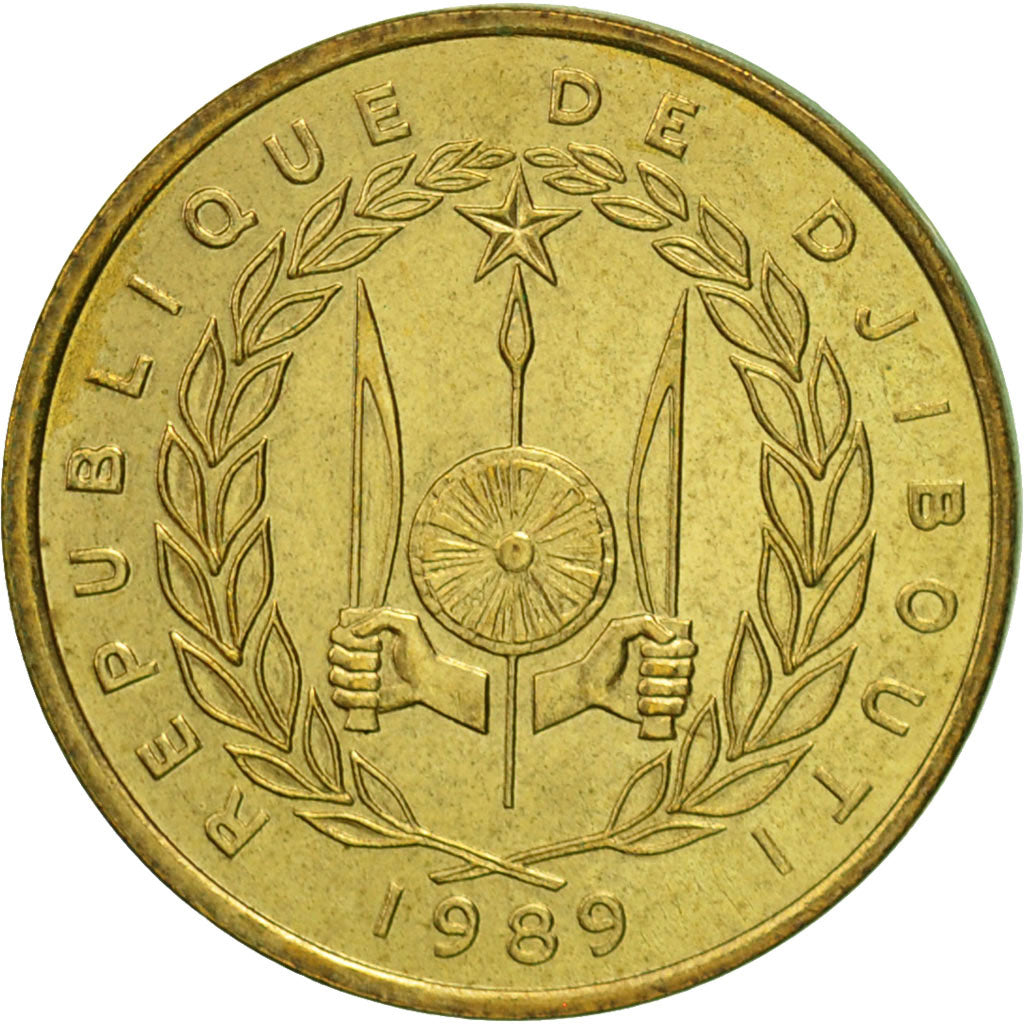 Dschibuti, 10 Francs, 1989, Paris, VZ, Aluminum-Bronze, KM:23