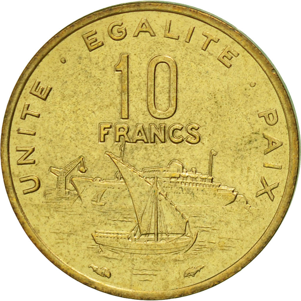 Dschibuti, 10 Francs, 1989, Paris, VZ, Aluminum-Bronze, KM:23