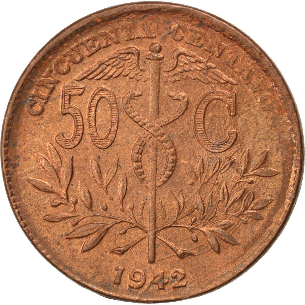 Münze, Bolivien, 50 Centavos, 1/2 Boliviano, 1942, VZ+, Bronze, KM:182a.1