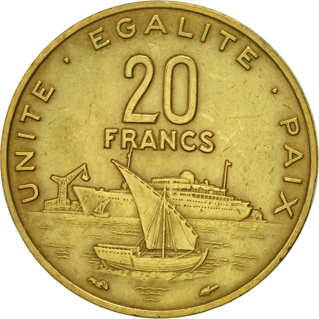 Gibuti, 20 Francs, 1982, Paris, BB+, Alluminio-bronzo, KM:24