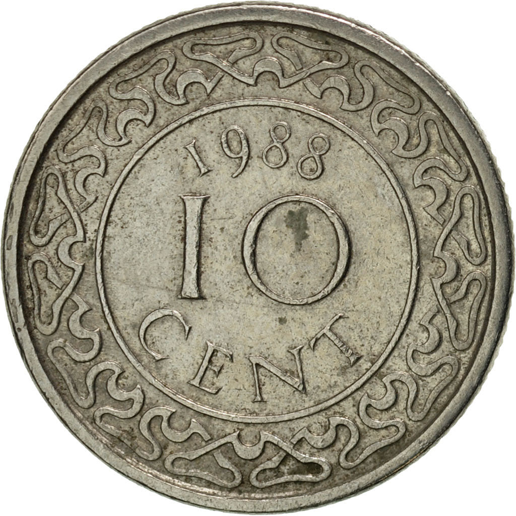 Coin, Surinam, 10 Cents, 1988, AU(50-53), Nickel plated steel, KM:13a