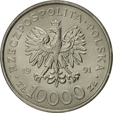 Coin, Poland, 10000 Zlotych, 1991, Warsaw, MS(60-62), Nickel plated steel