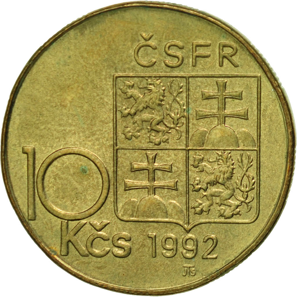 Czechoslovakia, 10 Korun, 1992, AU(55-58), Nickel-Bronze, KM:159