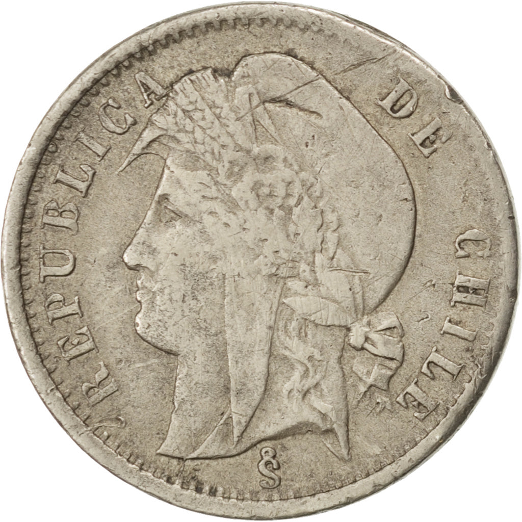 CHILE, 1/2 Centavo, 1873, Santiago, KM #148, VF(30-35), Copper-Nickel, 21, 2.89
