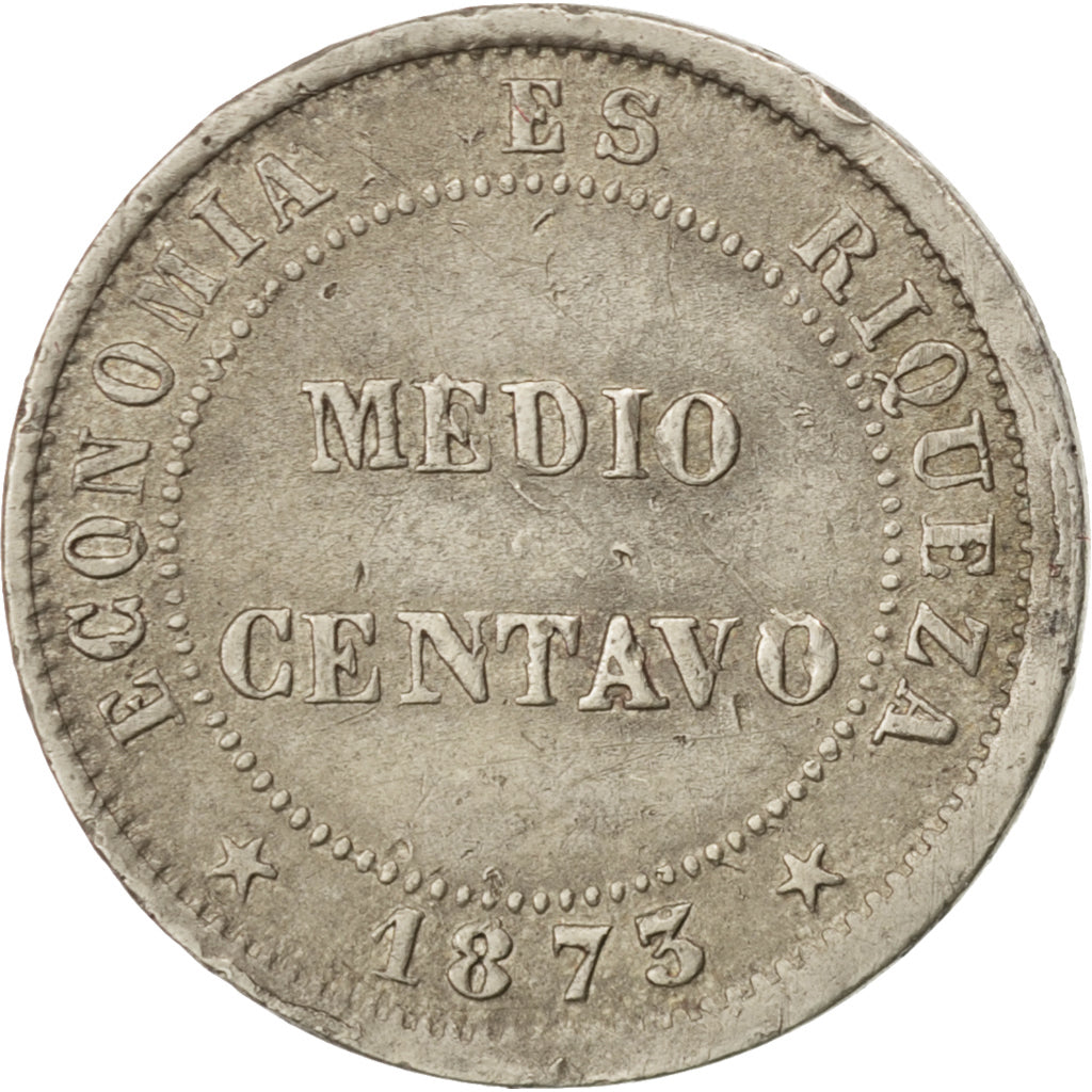 CHILE, 1/2 Centavo, 1873, Santiago, KM #148, VF(30-35), Copper-Nickel, 21, 2.89