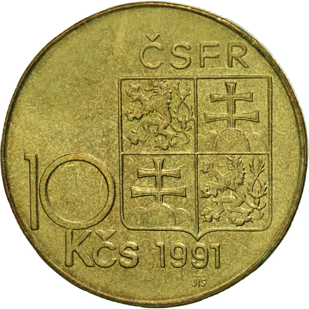 Czechoslovakia, 10 Korun, 1991, AU(55-58), Nickel-Bronze, KM:153