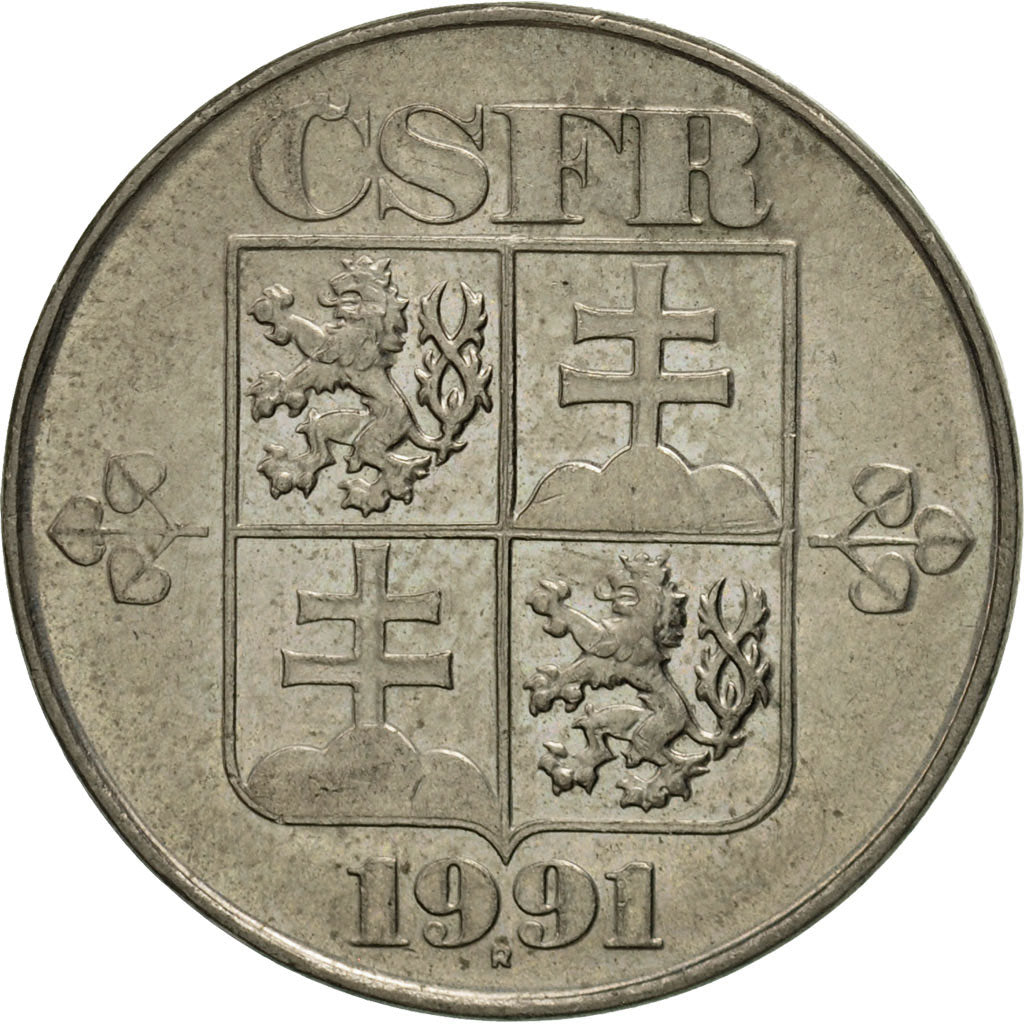 Czechoslovakia, 5 Korun, 1991, AU(55-58), Copper-nickel, KM:152
