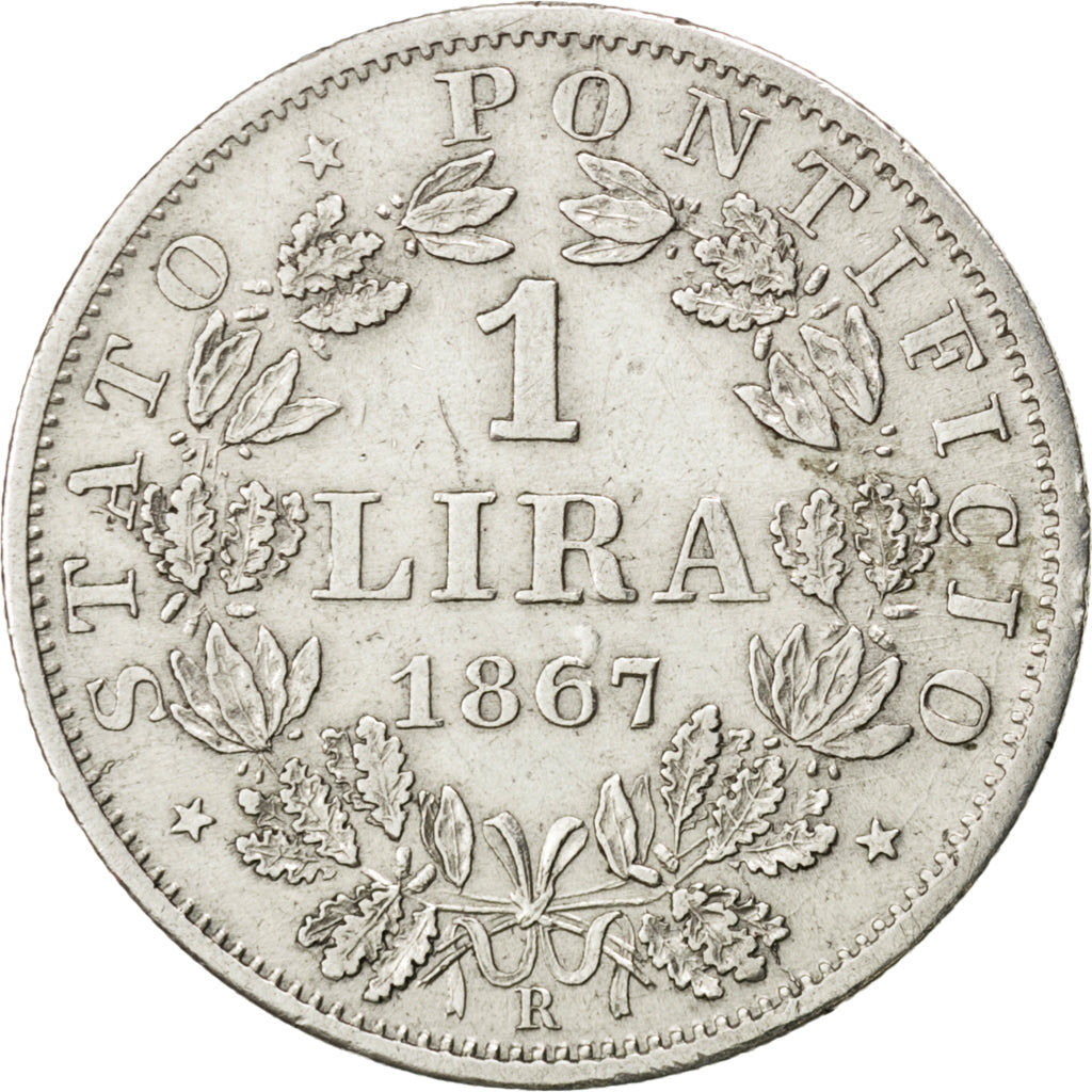 STATI ITALIANI, PAPAL STATES, Pius IX, Lira, 1867, Roma, SPL-, Argento, KM:1378