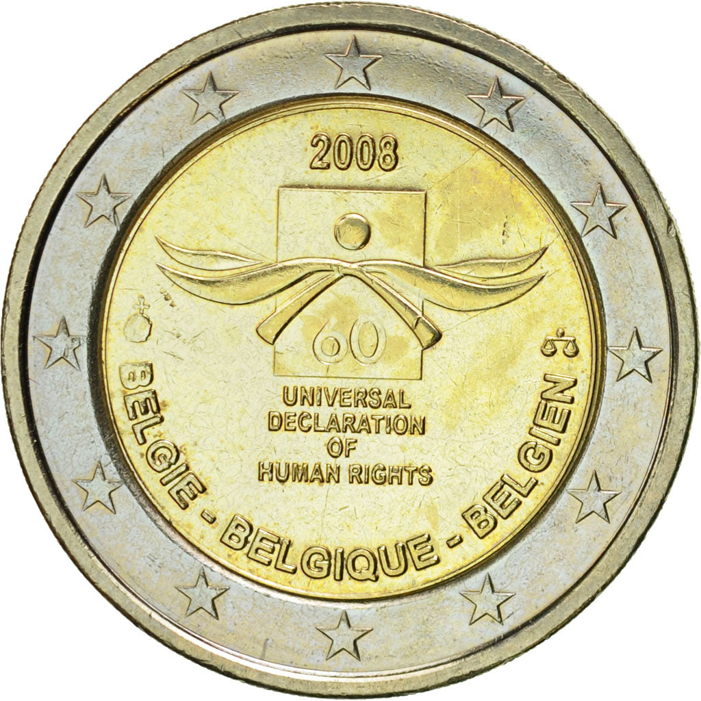 Belgium, 2 Euro, Human Rights, 2008, MS(63), Bi-Metallic, KM:248