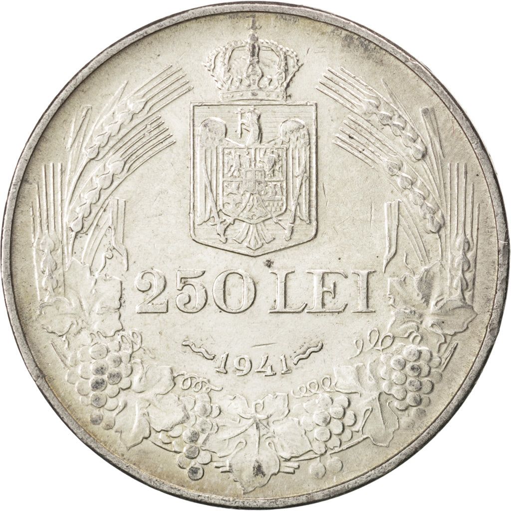 ROMANIA, 250 Lei, 1941, KM #59.3, MS(63), Silver, 30, 11.79