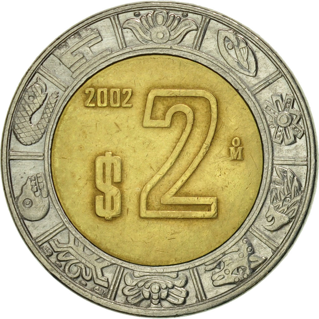 Mexico, 2 Pesos, 2002, Mexico City, EF(40-45), Bi-Metallic, KM:604