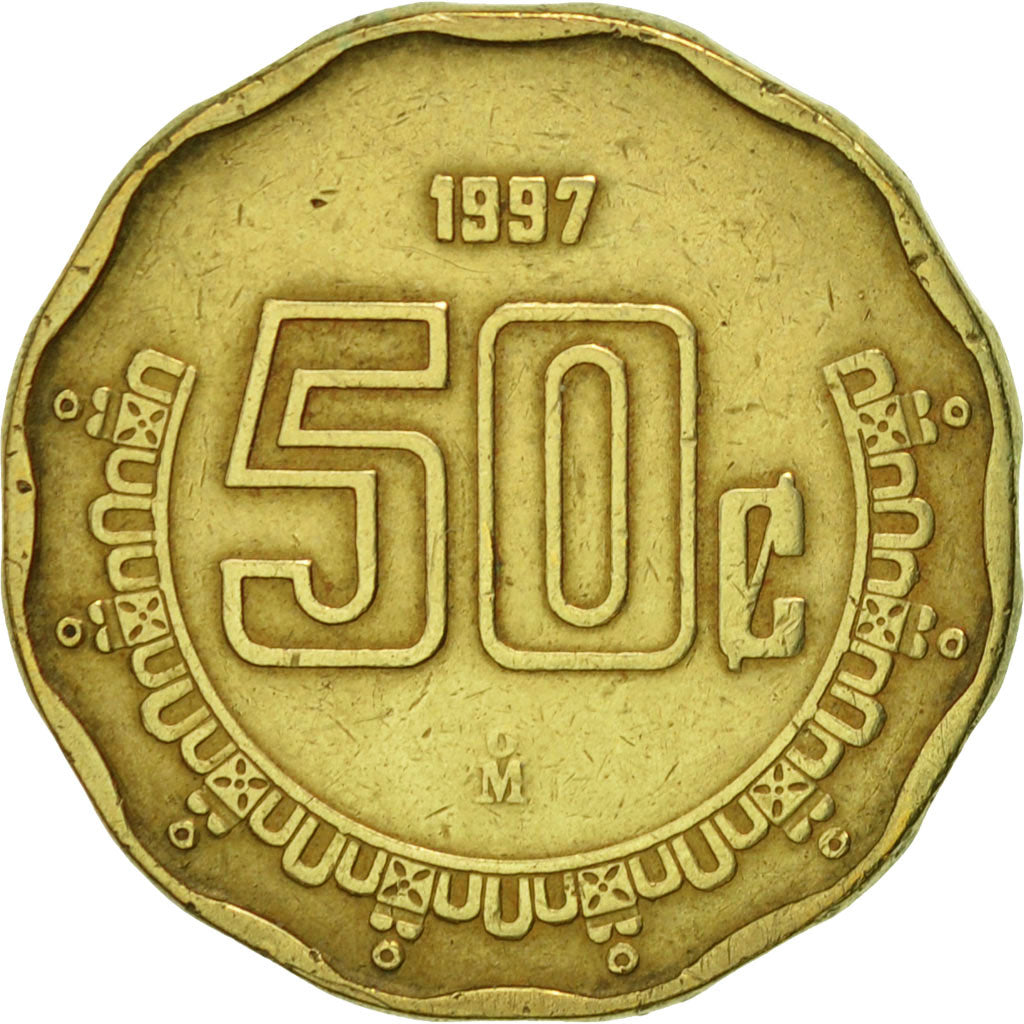 Moneda, México, 50 Centavos, 1997, Mexico City, MBC, Aluminio - bronce, KM:549