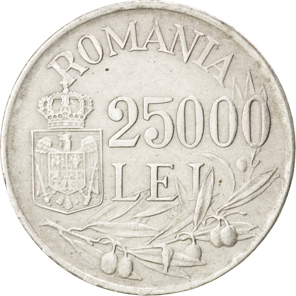 ROMANIA, 25000 Lei, 1946, KM #70, EF(40-45), Silver, 32, 12.38