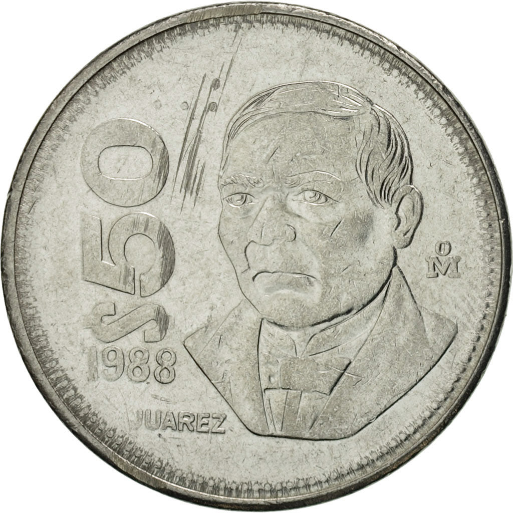 Moneda, México, 50 Pesos, 1988, Mexico City, EBC, Acero inoxidable, KM:495a