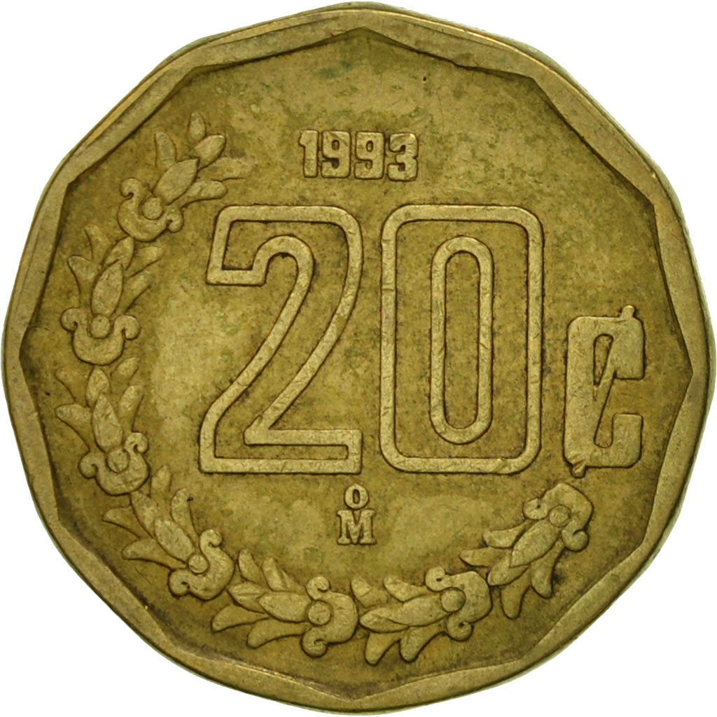Moneta, Messico, 20 Centavos, 1993, Mexico City, BB, Alluminio-bronzo, KM:548