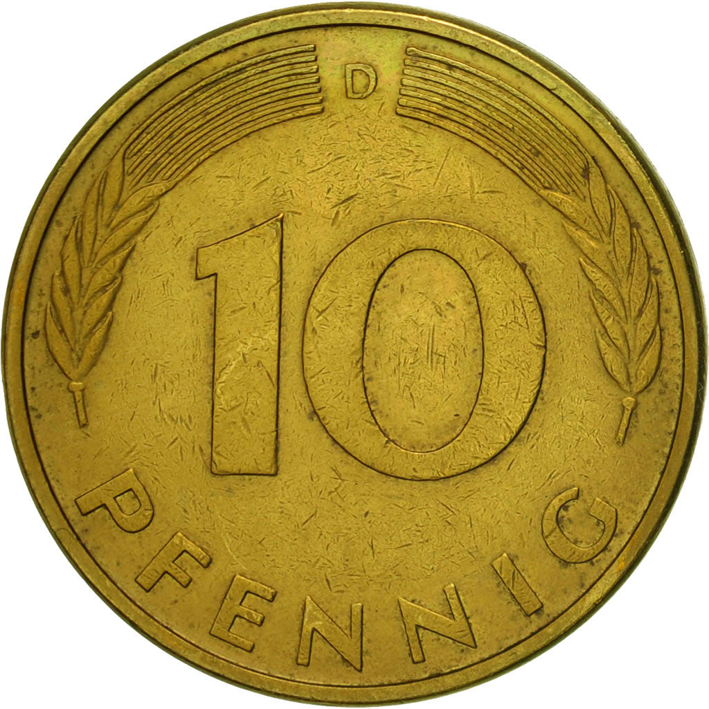Coin, GERMANY - FEDERAL REPUBLIC, 10 Pfennig, 1986, Munich, EF(40-45), Brass
