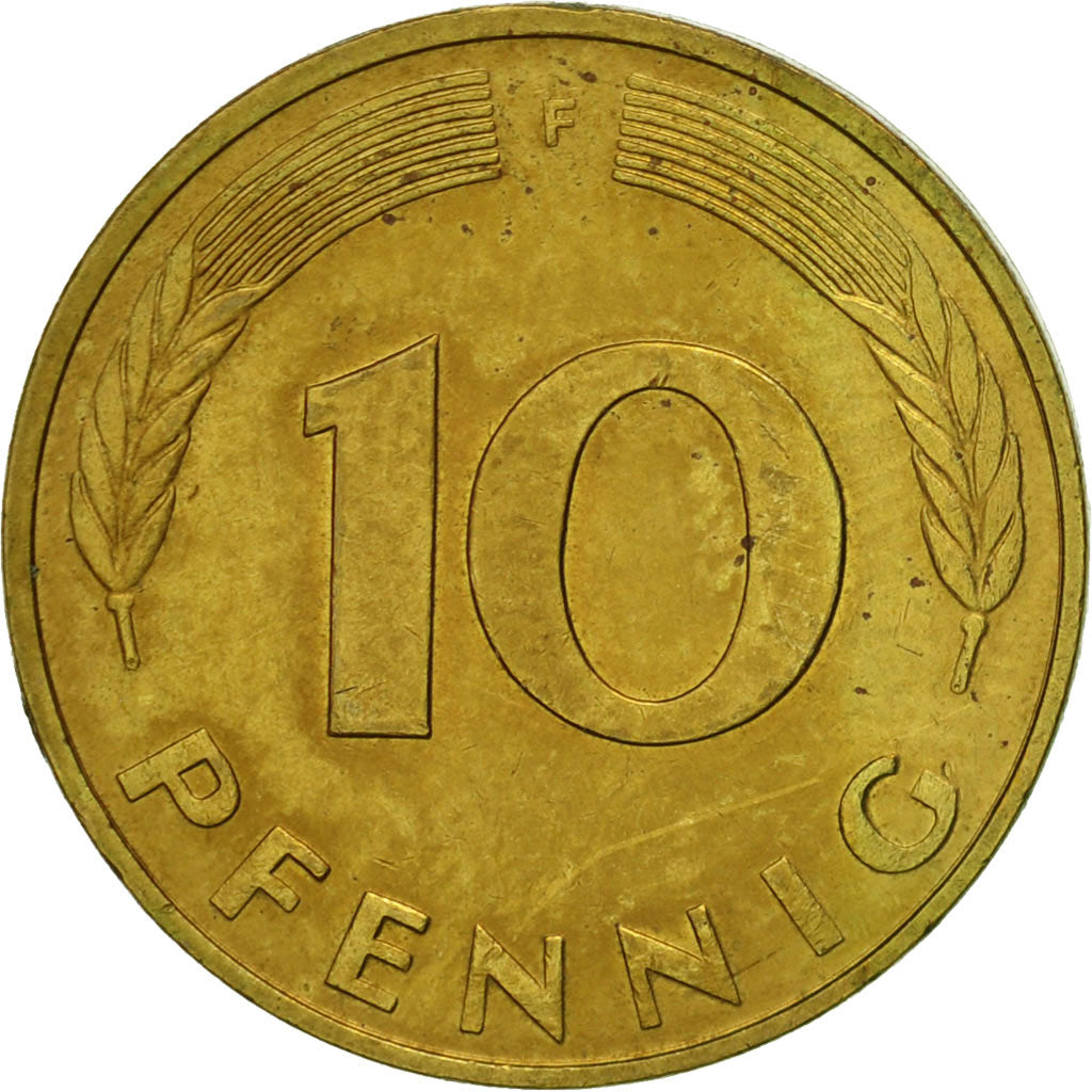 Coin, GERMANY - FEDERAL REPUBLIC, 10 Pfennig, 1987, Stuttgart, EF(40-45), Brass