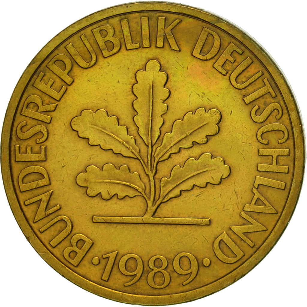 Moneda, ALEMANIA - REPÚBLICA FEDERAL, 10 Pfennig, 1989, Munich, MBC, Latón