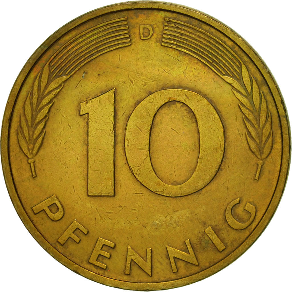 Moneda, ALEMANIA - REPÚBLICA FEDERAL, 10 Pfennig, 1989, Munich, MBC, Latón