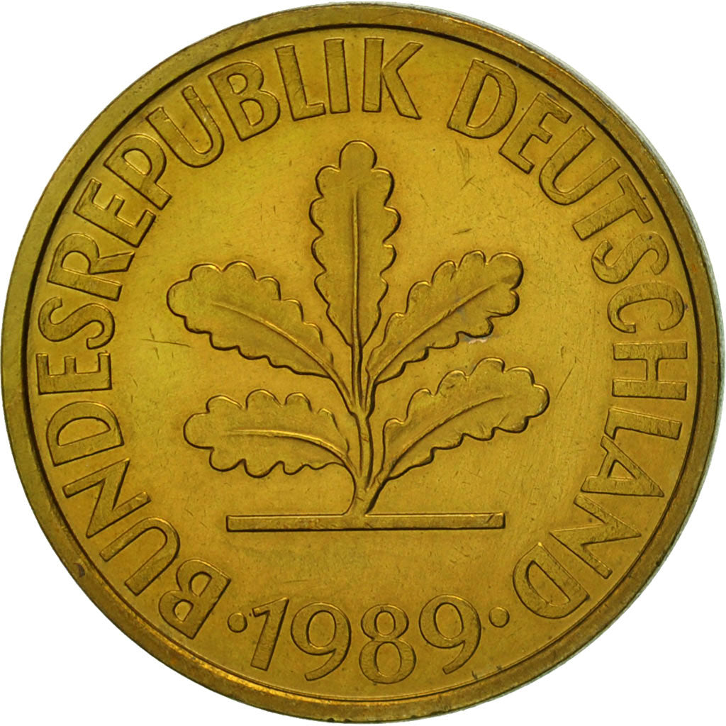 Moneta, Niemcy - RFN, 10 Pfennig, 1989, Stuttgart, EF(40-45), Mosiądz powlekany