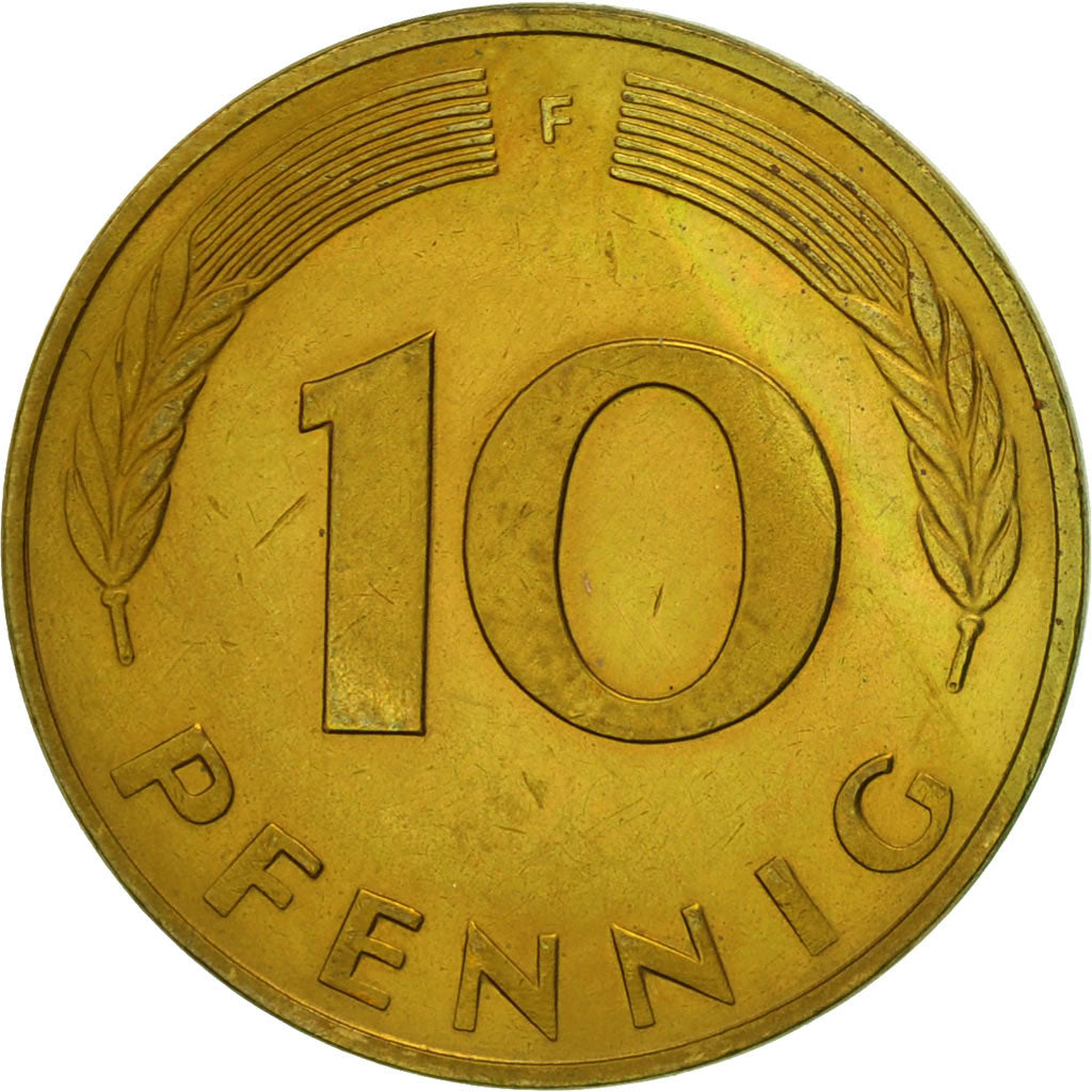 Moneta, Niemcy - RFN, 10 Pfennig, 1989, Stuttgart, EF(40-45), Mosiądz powlekany