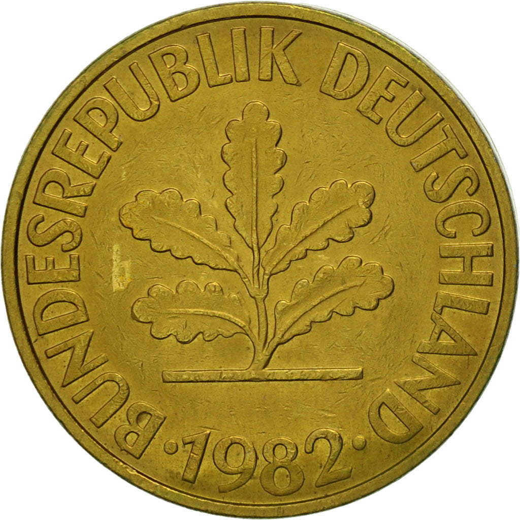 Coin, GERMANY - FEDERAL REPUBLIC, 10 Pfennig, 1982, Karlsruhe, EF(40-45), Brass