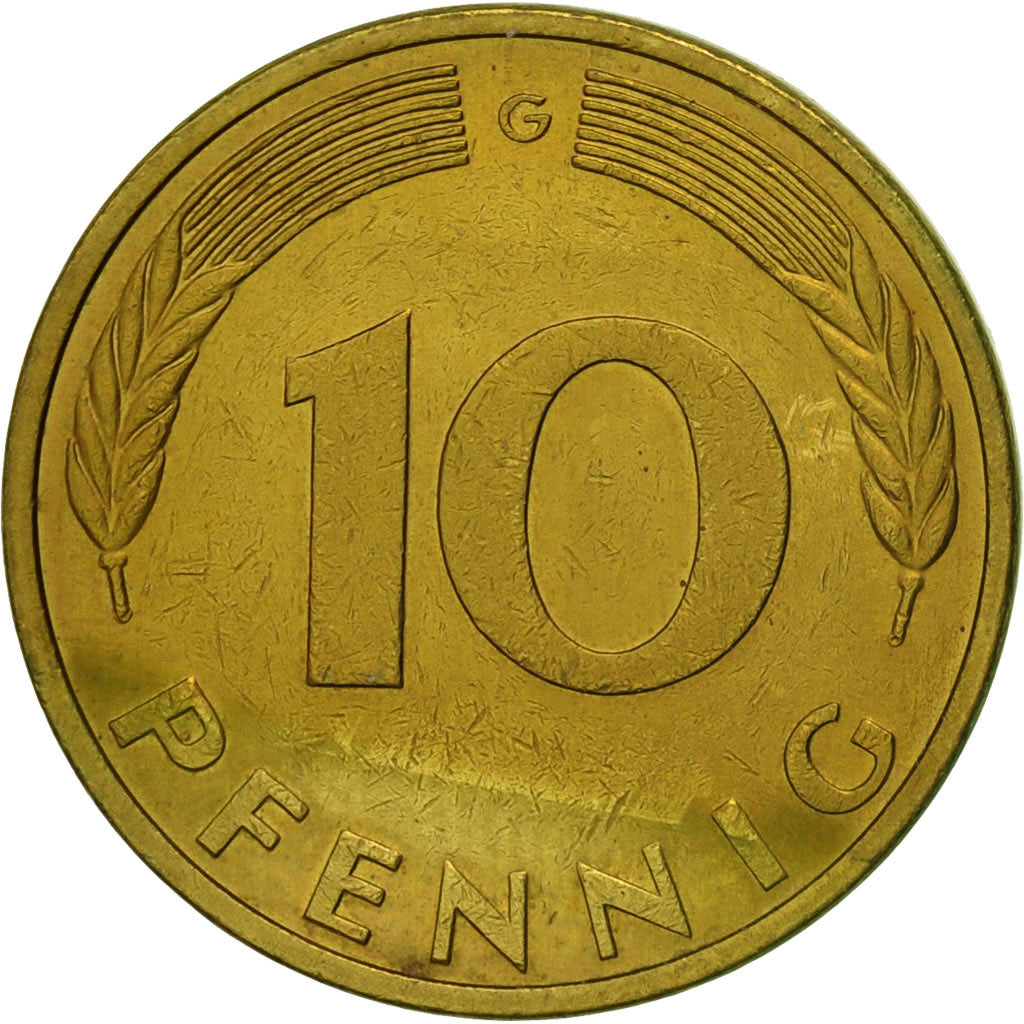 Coin, GERMANY - FEDERAL REPUBLIC, 10 Pfennig, 1982, Karlsruhe, EF(40-45), Brass