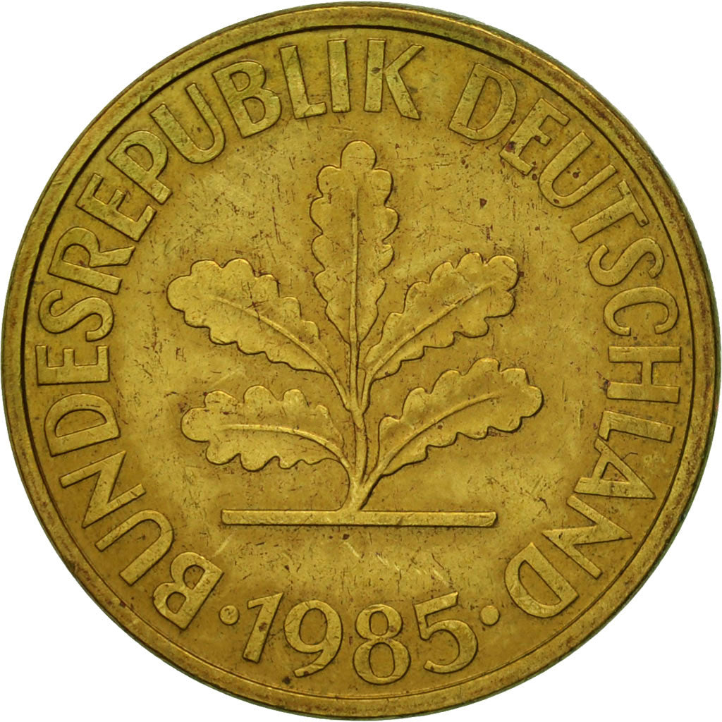 Coin, GERMANY - FEDERAL REPUBLIC, 10 Pfennig, 1985, Munich, EF(40-45), Brass