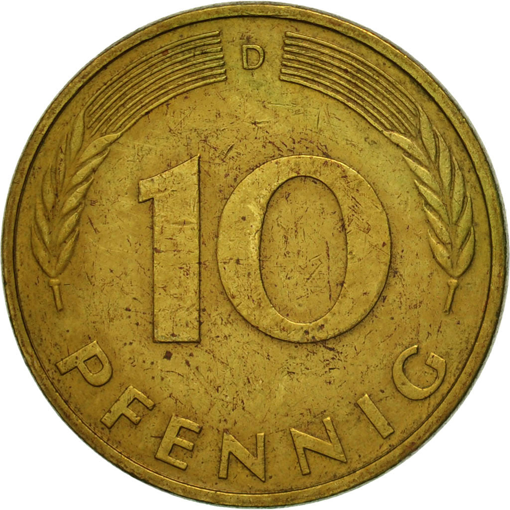 Coin, GERMANY - FEDERAL REPUBLIC, 10 Pfennig, 1985, Munich, EF(40-45), Brass