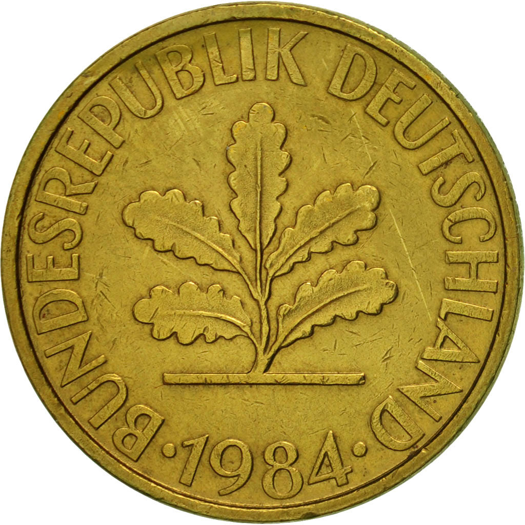 Moneta, Niemcy - RFN, 10 Pfennig, 1984, Stuttgart, EF(40-45), Mosiądz powlekany