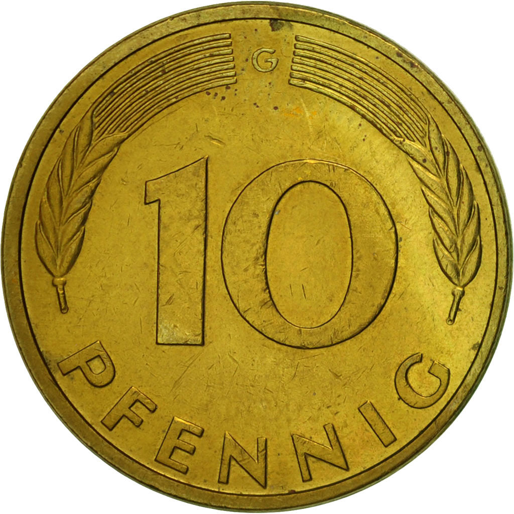 Coin, GERMANY - FEDERAL REPUBLIC, 10 Pfennig, 1990, Karlsruhe, EF(40-45), Brass