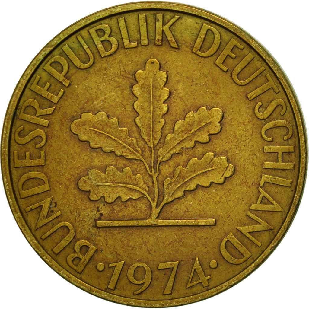 Münze, Bundesrepublik Deutschland, 10 Pfennig, 1974, Hambourg, SS, Brass Clad