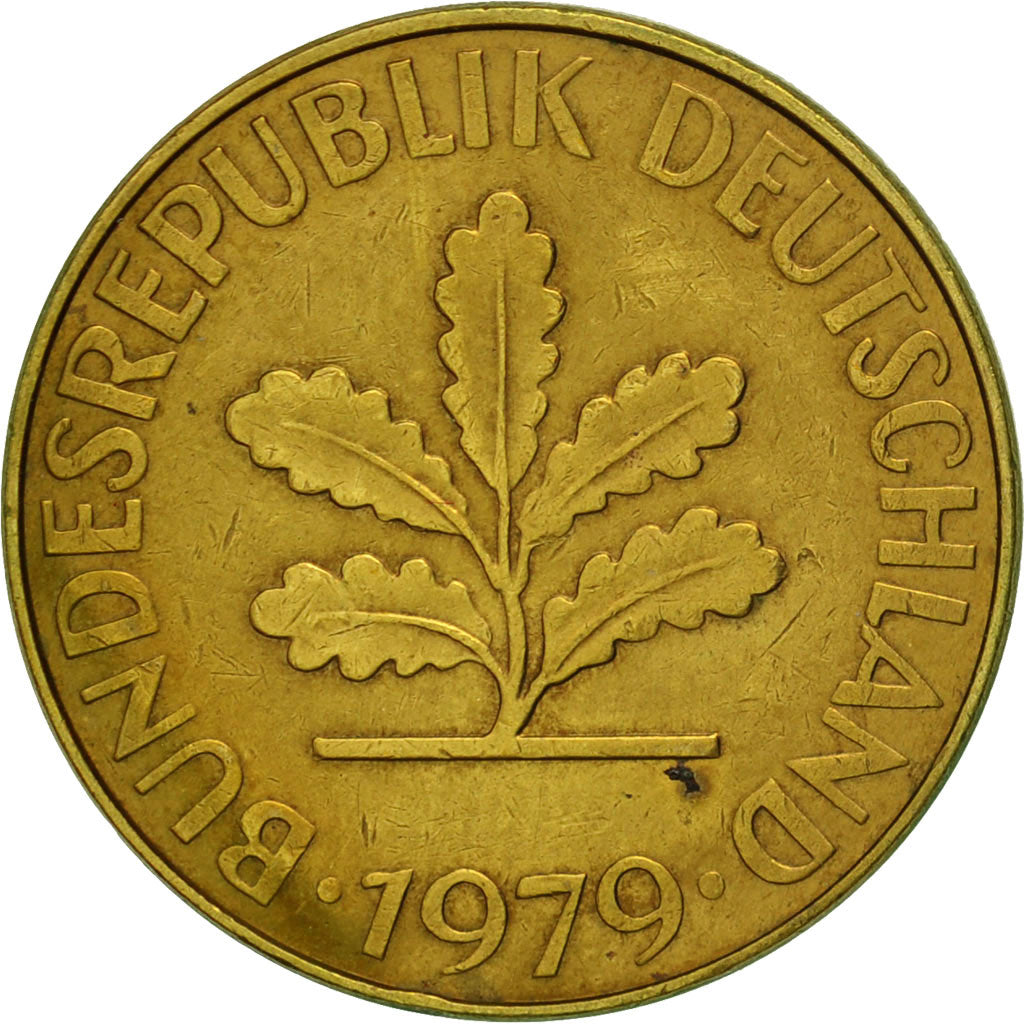 Coin, GERMANY - FEDERAL REPUBLIC, 10 Pfennig, 1979, Hambourg, EF(40-45), Brass