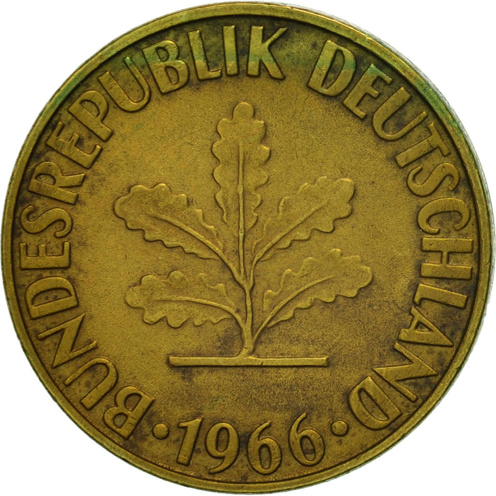 Moneta, Niemcy - RFN, 10 Pfennig, 1966, Stuttgart, EF(40-45), Mosiądz powlekany