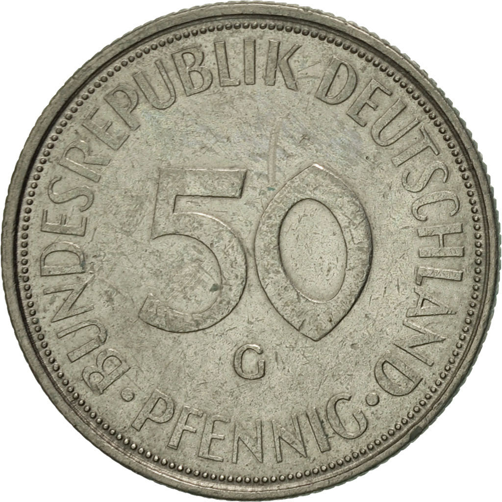 Moneda, ALEMANIA - REPÚBLICA FEDERAL, 50 Pfennig, 1971, Karlsruhe, MBC, Cobre -