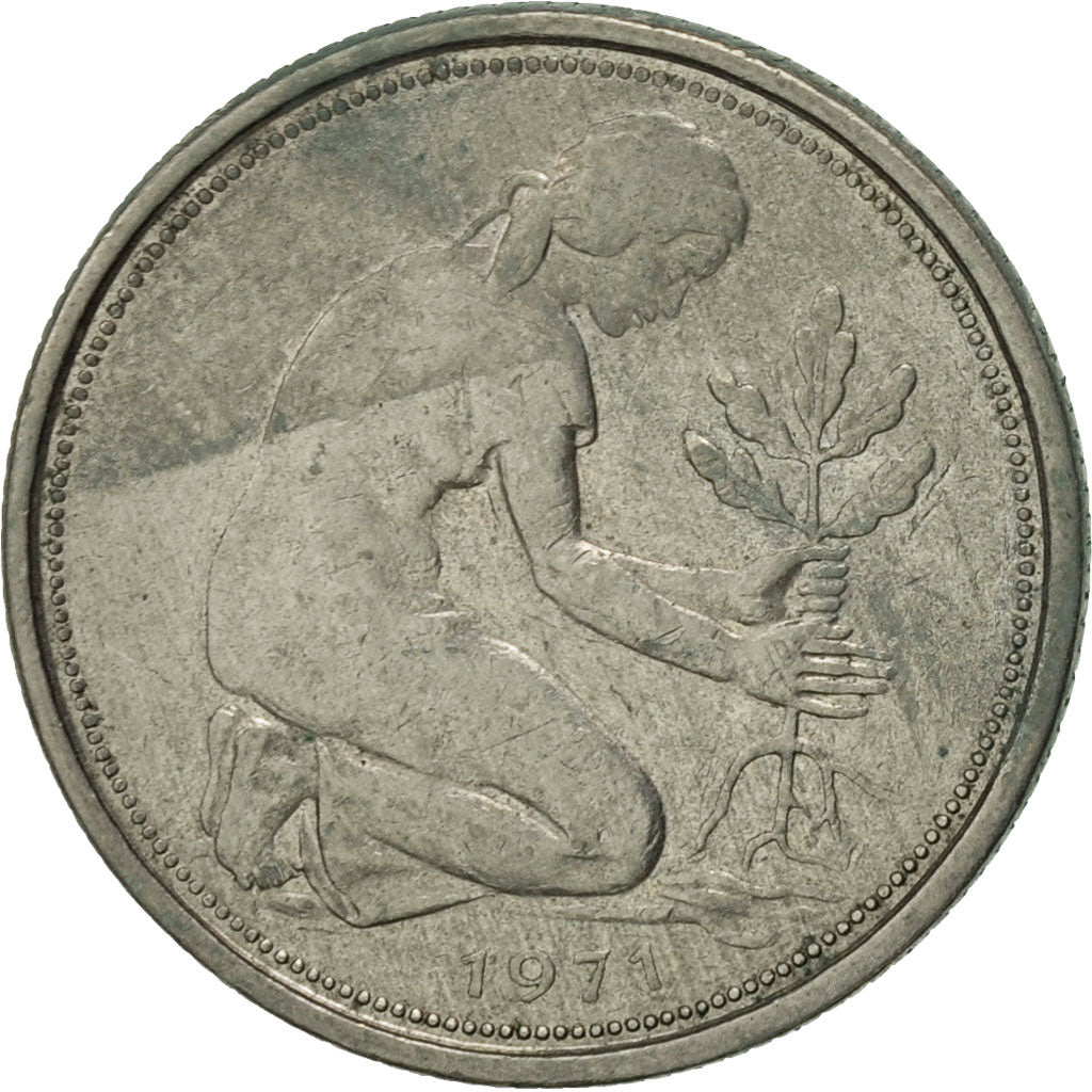 Coin, GERMANY - FEDERAL REPUBLIC, 50 Pfennig, 1971, Hambourg, EF(40-45)