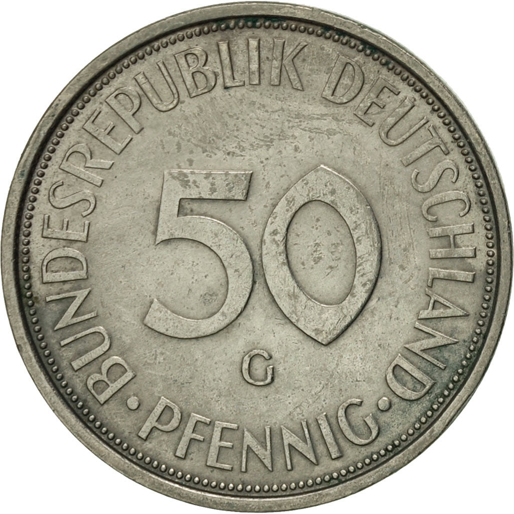 Coin, GERMANY - FEDERAL REPUBLIC, 50 Pfennig, 1974, Karlsruhe, EF(40-45)