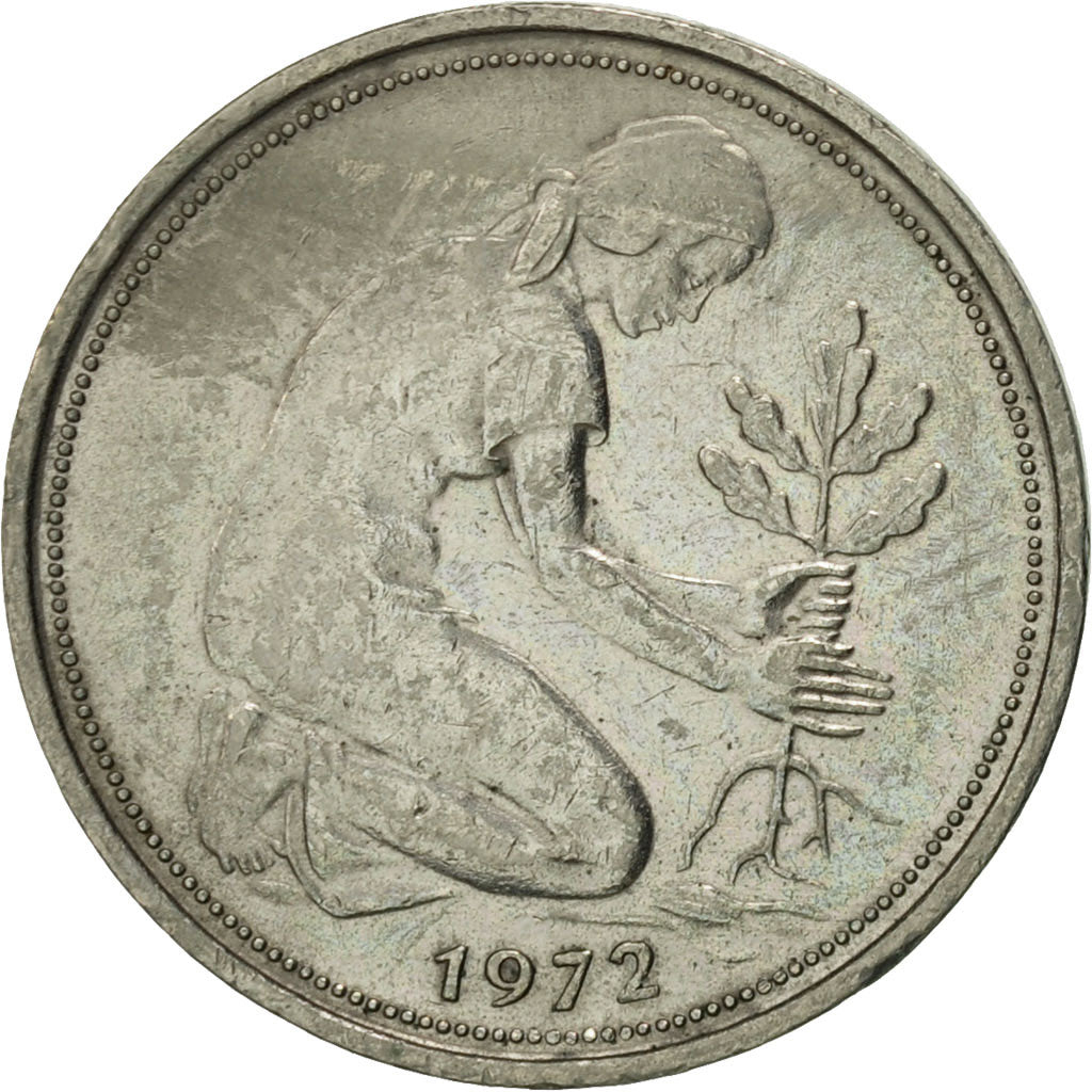 Coin, GERMANY - FEDERAL REPUBLIC, 50 Pfennig, 1972, Karlsruhe, EF(40-45)