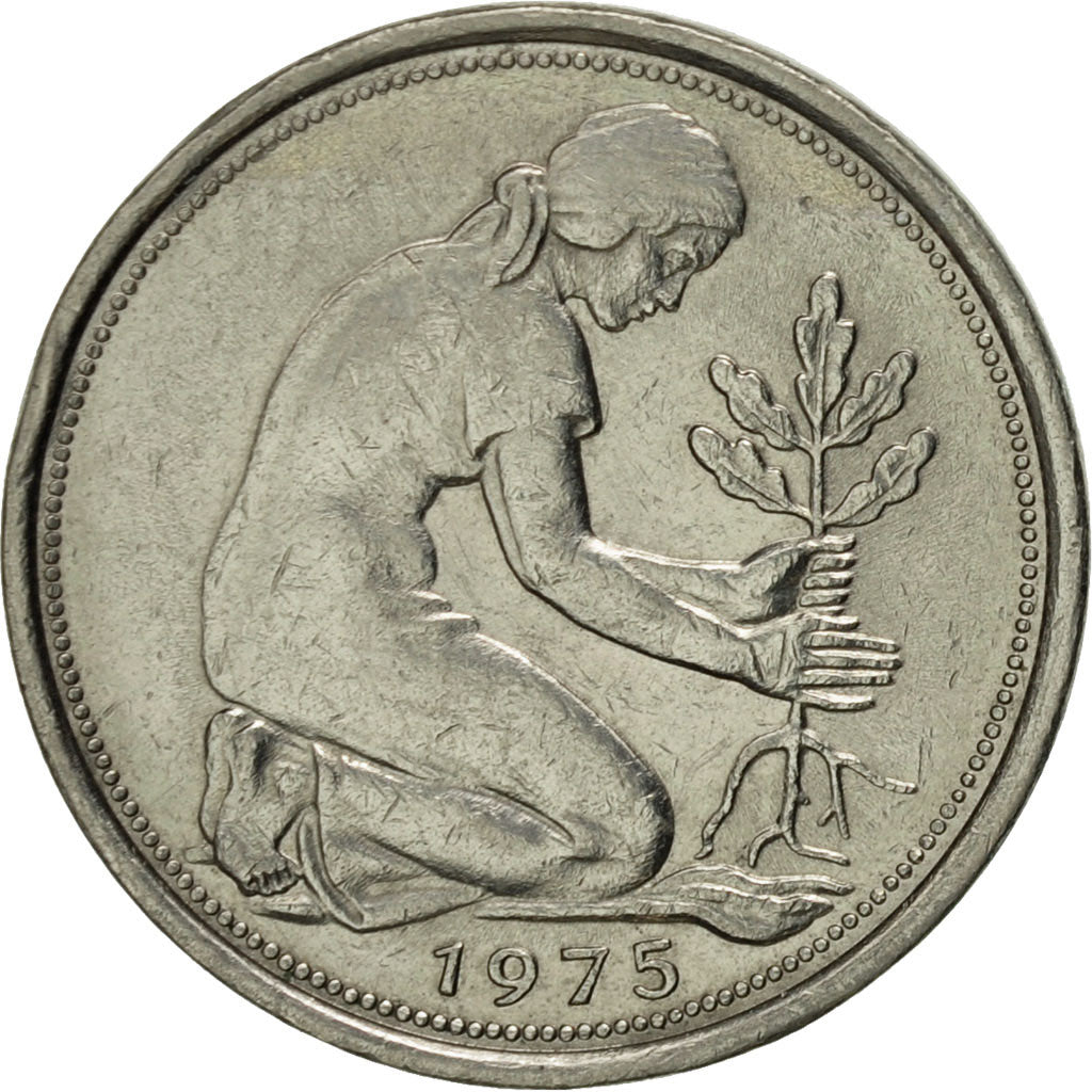 Coin, GERMANY - FEDERAL REPUBLIC, 50 Pfennig, 1975, Karlsruhe, EF(40-45)