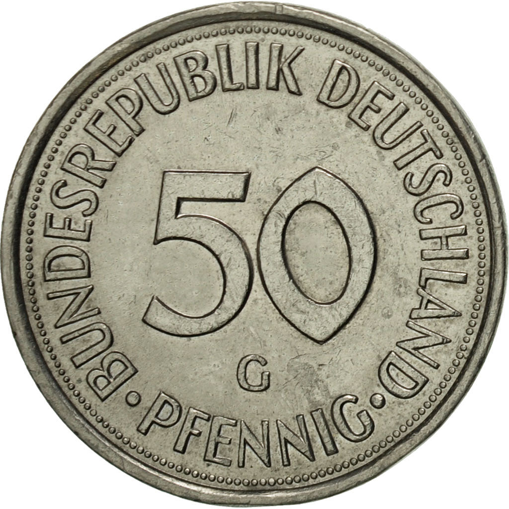 Coin, GERMANY - FEDERAL REPUBLIC, 50 Pfennig, 1975, Karlsruhe, EF(40-45)