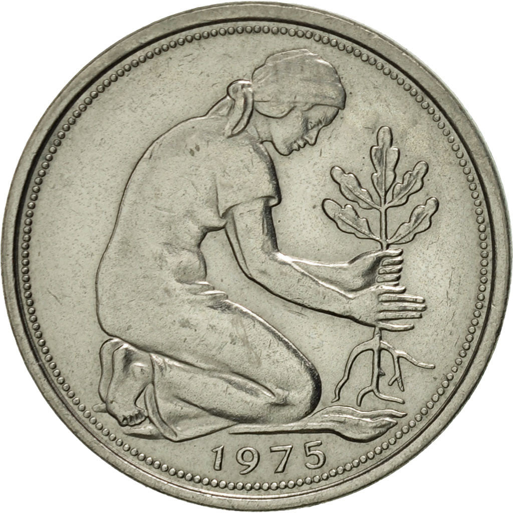 Coin, GERMANY - FEDERAL REPUBLIC, 50 Pfennig, 1975, Hambourg, EF(40-45)