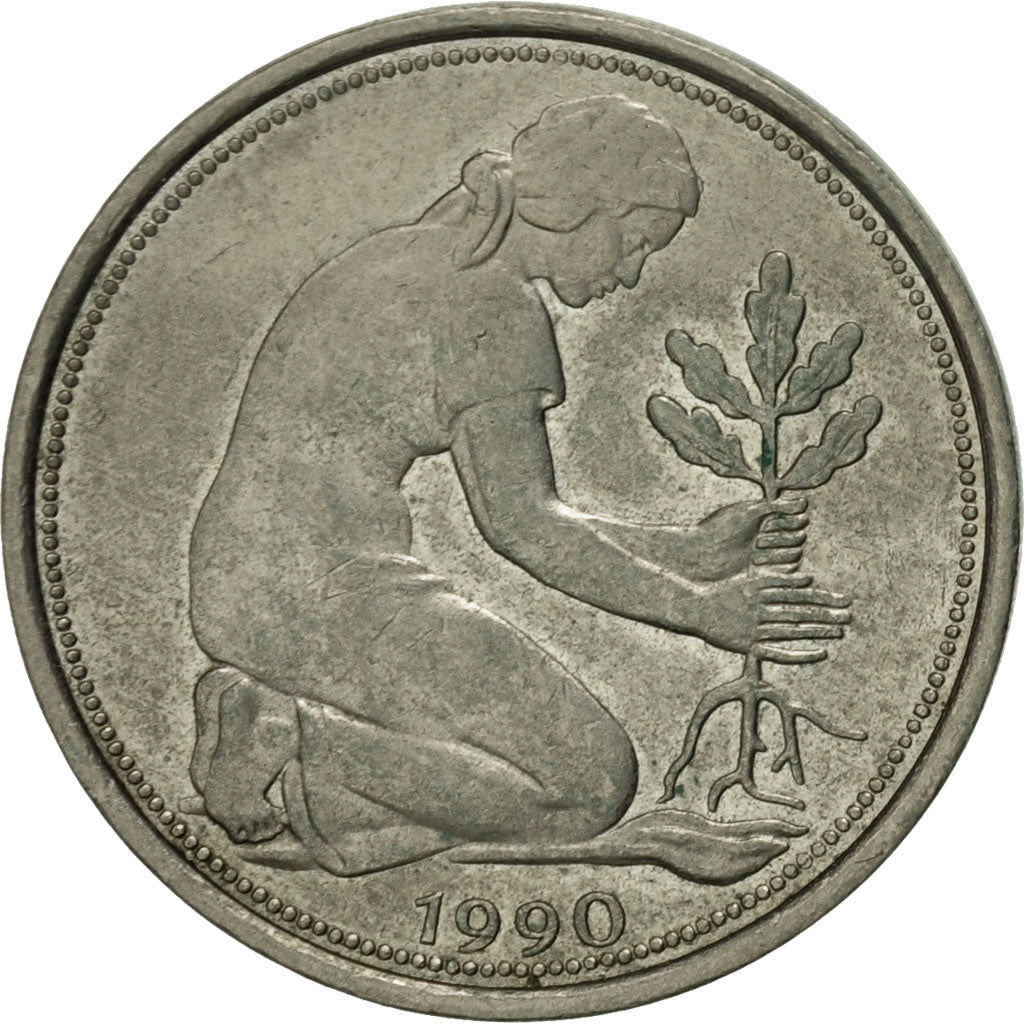 Moneta, Niemcy - RFN, 50 Pfennig, 1990, Munich, EF(40-45), Miedź-Nikiel
