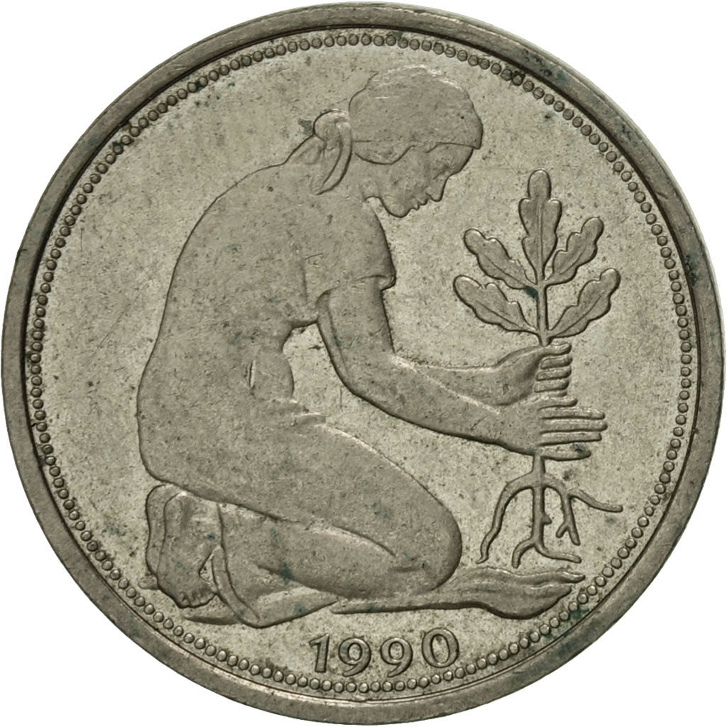 Moneta, Niemcy - RFN, 50 Pfennig, 1990, Stuttgart, EF(40-45), Miedź-Nikiel