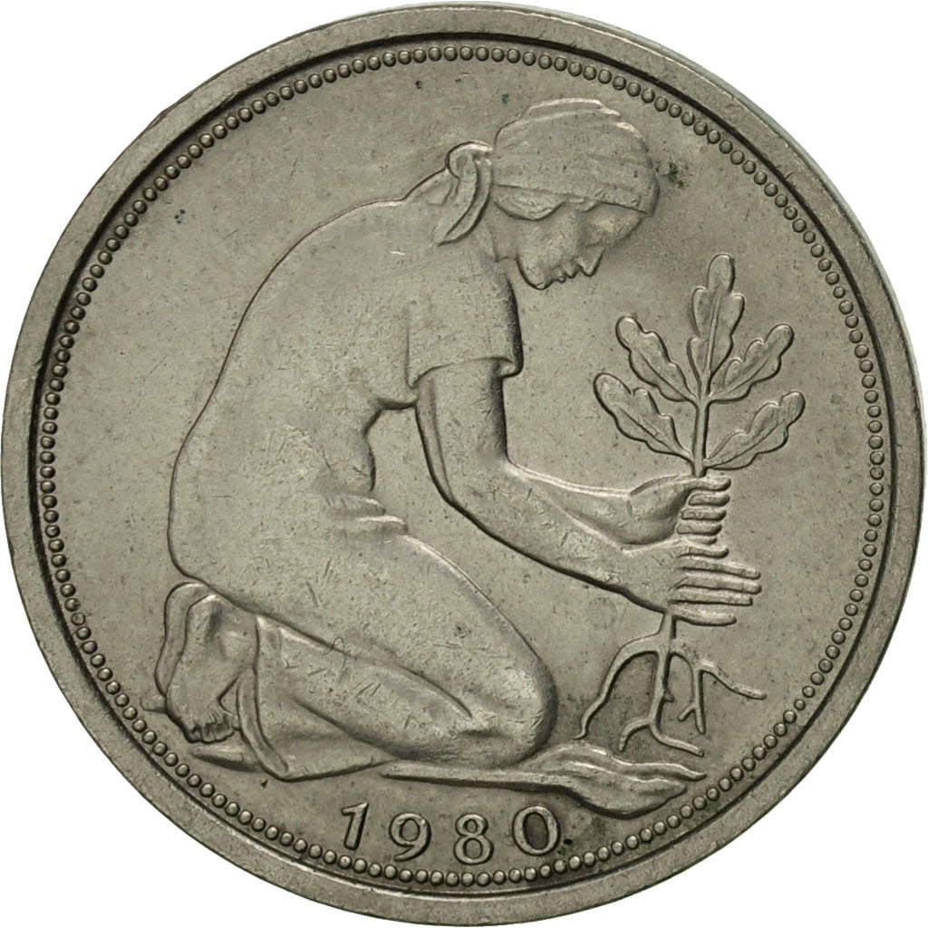 Coin, GERMANY - FEDERAL REPUBLIC, 50 Pfennig, 1980, Munich, EF(40-45)