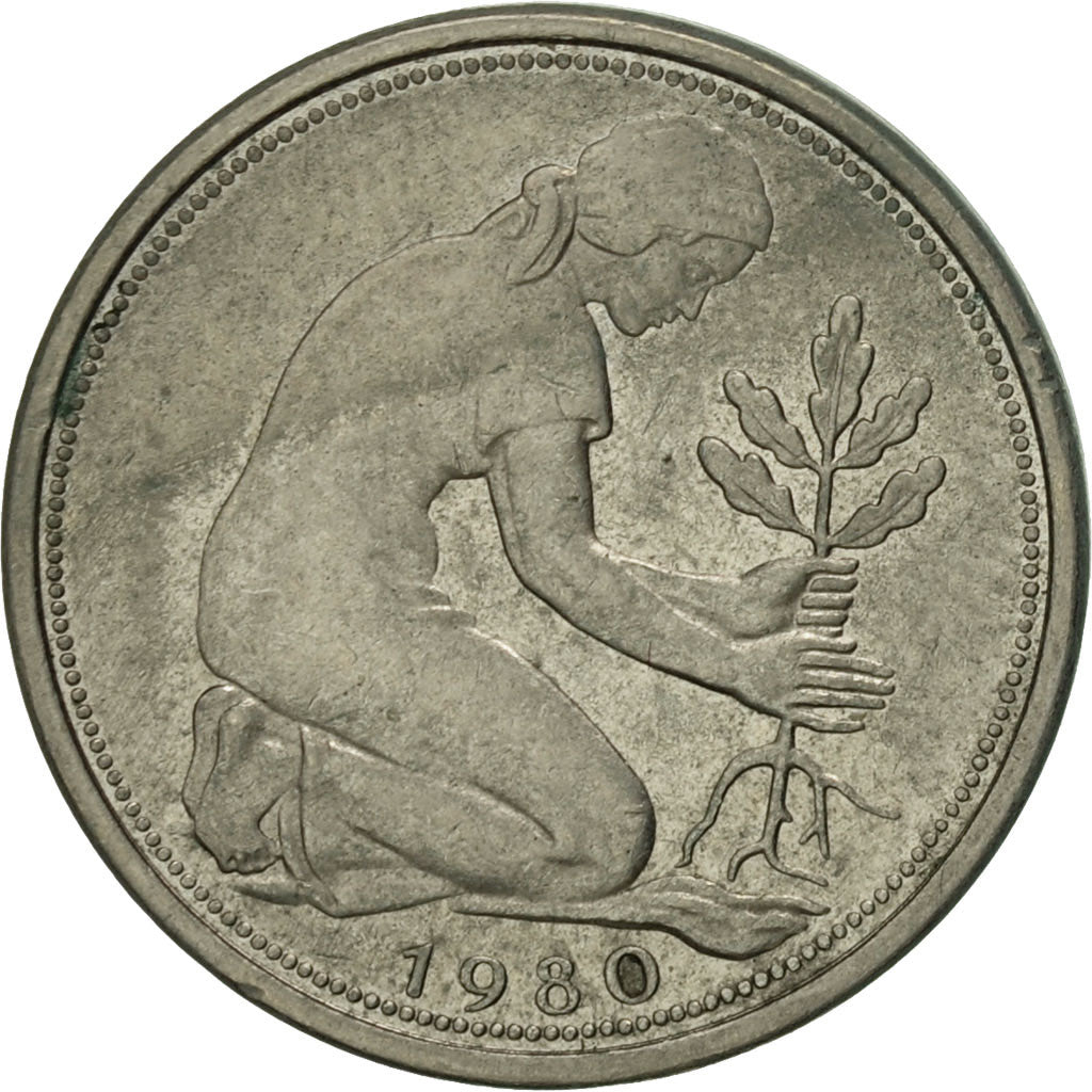 Coin, GERMANY - FEDERAL REPUBLIC, 50 Pfennig, 1980, Hambourg, EF(40-45)
