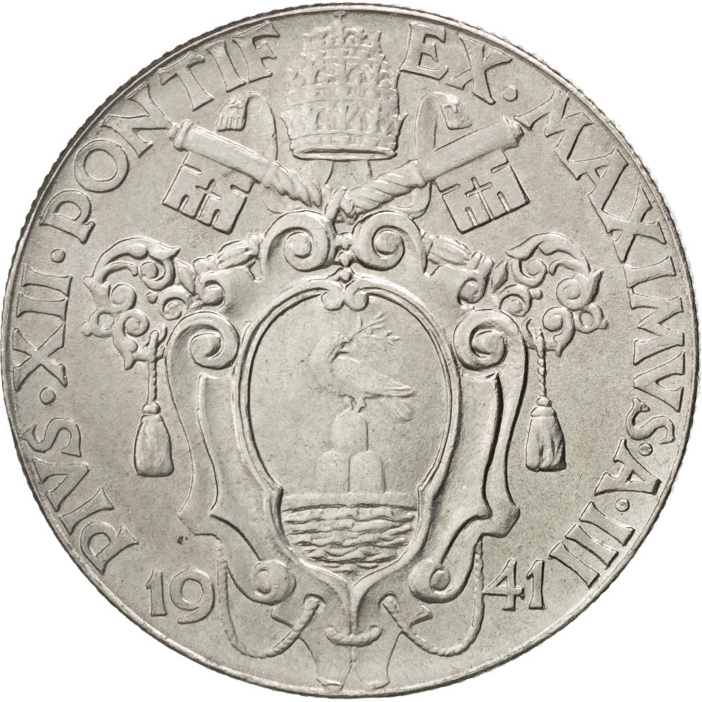 VATICAN CITY, 2 Lire, 1941, KM #27a, MS(63), Stainless Steel, 29, 10.14
