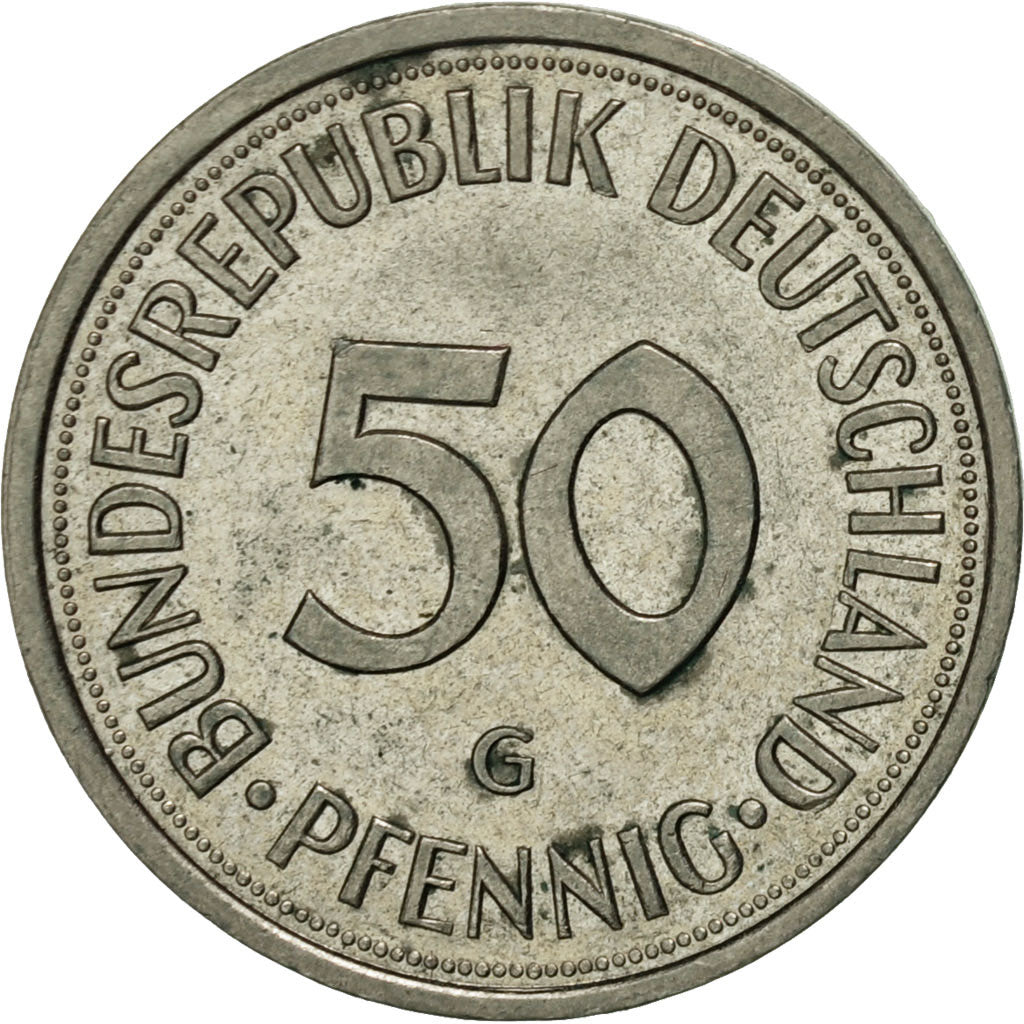 Moneda, ALEMANIA - REPÚBLICA FEDERAL, 50 Pfennig, 1989, Karlsruhe, MBC, Cobre -