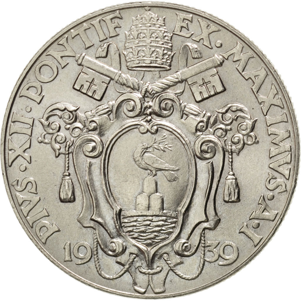 VATICAN CITY, 2 Lire, 1939, KM #27, MS(63), Nickel, 29, 9.96