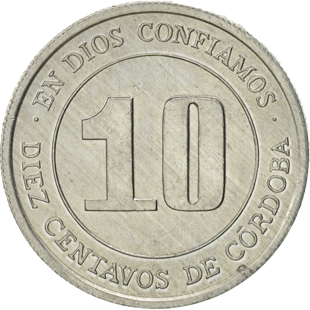 Munten, Nicaragua, 10 Centavos, 1974, PR, Aluminium, KM:29